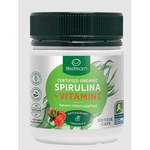 Lifestream Certified Organic Spirulina Plus Vitamin C 120 Capsules